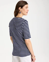 Pima Striped Elbow Sleeve Tee