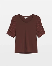 Cotton-Blend Ruched-Sleeve Top