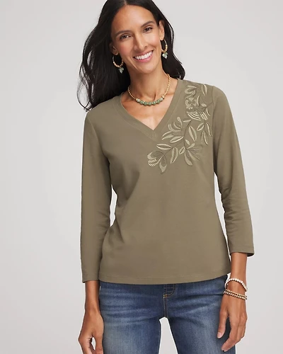 Embroidered 3/4 Sleeve Perfect Tee