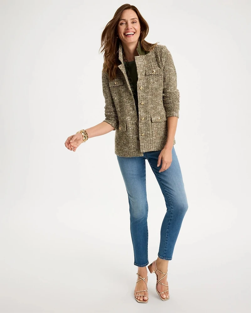 Tweed Long-Sleeve Sweater Blazer