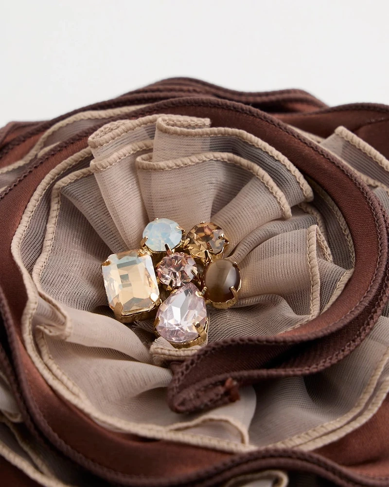 Neutral Bejeweled Flower Brooch