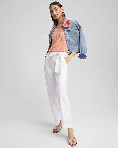 Poplin Pull-On Tapered-Leg Cropped Pants