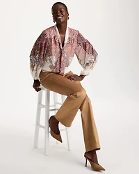 Paisley Chiffon Tie-Neck Pullover