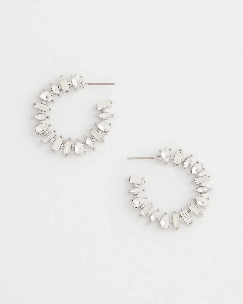 Silvertone Front-to-Back Hoop Earrings