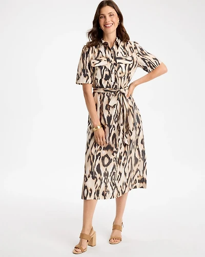 Ikat Printed Midi Length Shirtdress