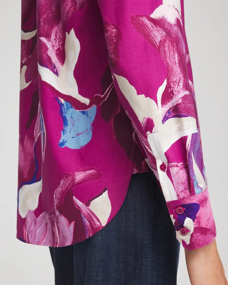 No Iron™ Floral-Paint-Print Shirt