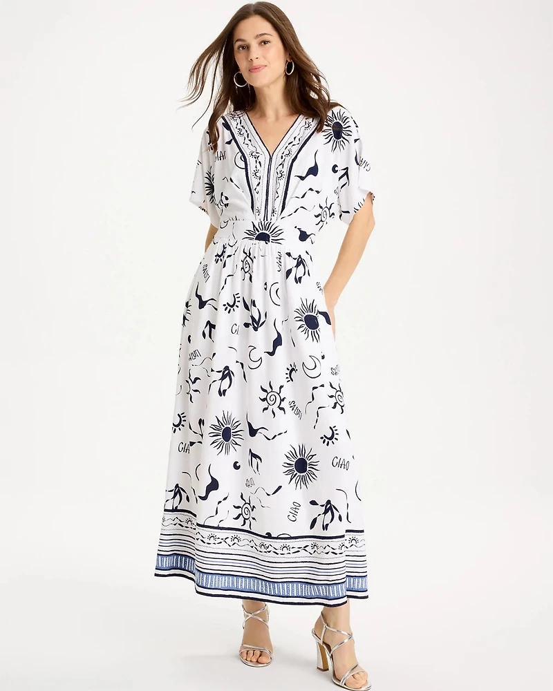 Slub Flutter-Sleeve Vacation Dress