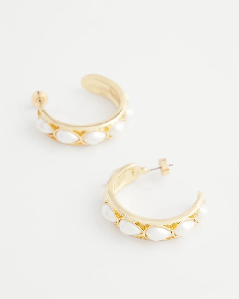 No Droop® Faux Pearl Hoop Earrings