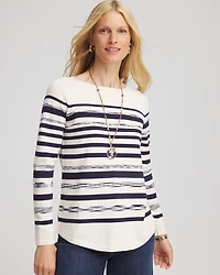 Ella Striped Ribbed-Bateau Pullover Sweater
