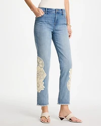 Girlfriend Slim Crochet Fray Ankle Jeans