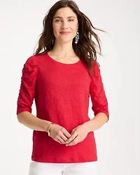 Linen Ruched Sleeve Tee
