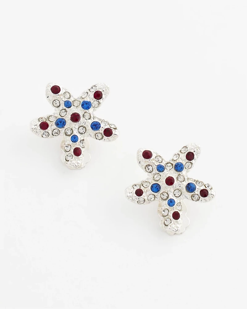 Red White & Blue Starfish Clip-On Earrings