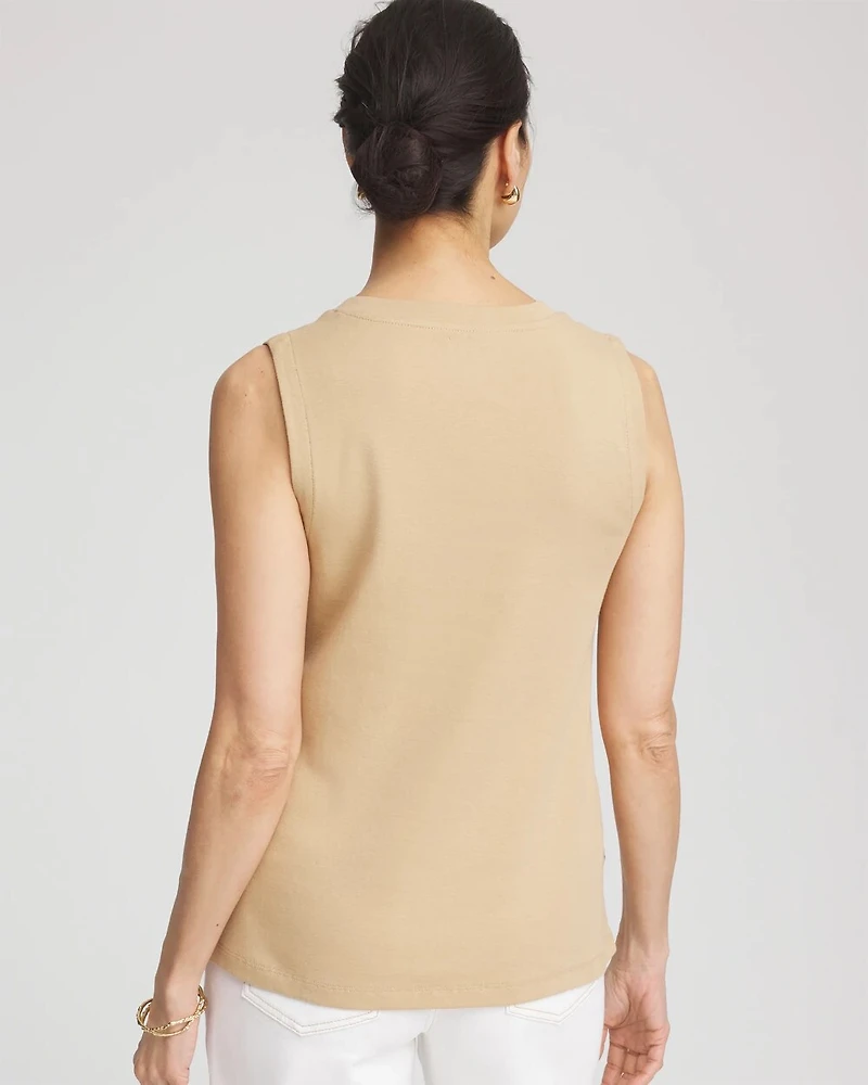Sleeveless V-Neck Button Tank