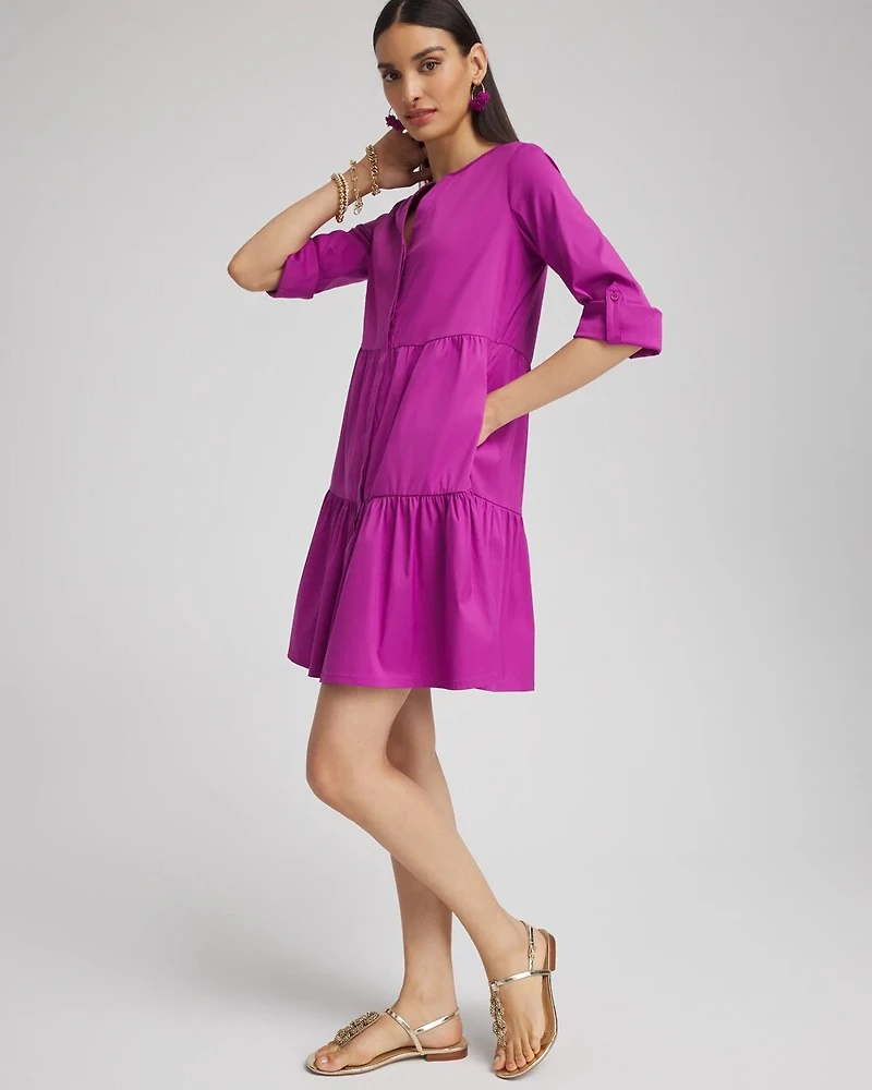Poplin Roll Tab Sleeve Dress