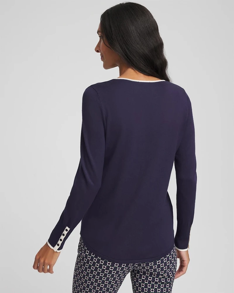 Ella Tipped V-Neck Pullover Sweater
