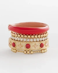 Coral Cab Stone Hinge Bangle Bracelet