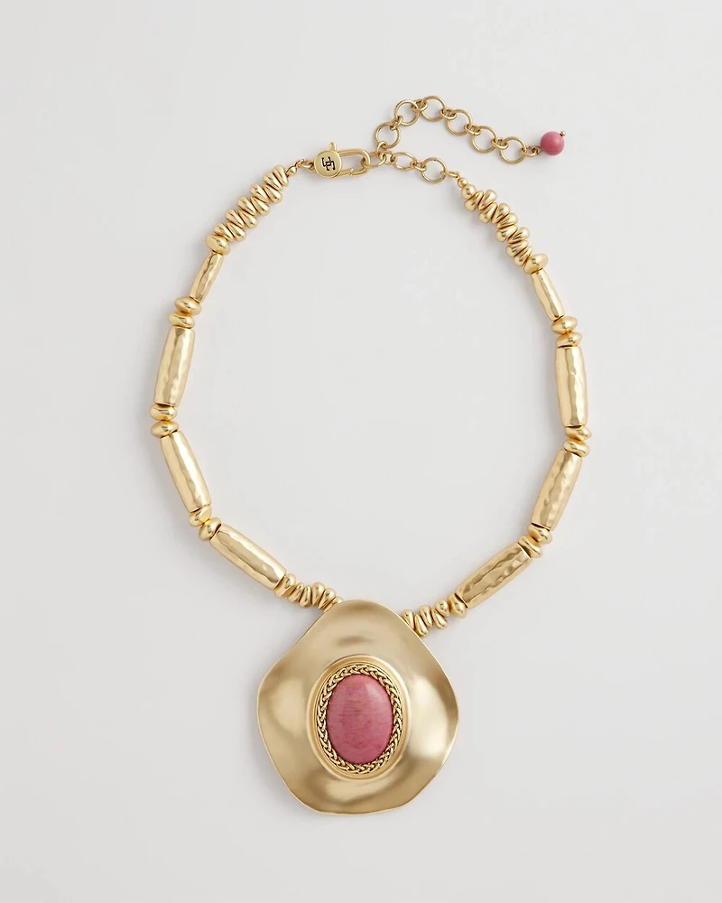 Golden Rhodonite Stone Pendant Necklace