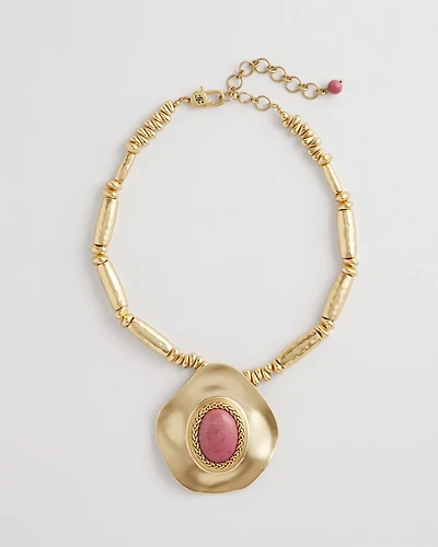 Golden Rhodonite Stone Pendant Necklace