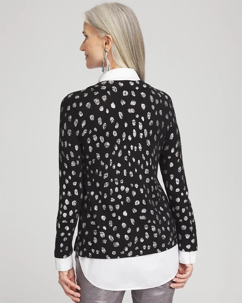Foil Spotted Built-In Shirt Knit Sweater