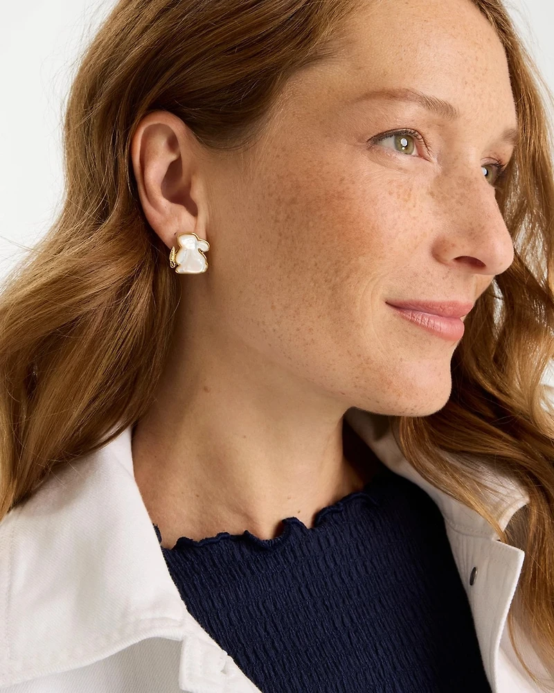 White Pearl Bunny Stud Earrings