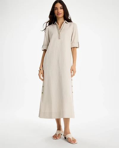 Embellished Linen Dress