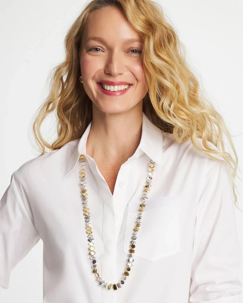 Mixed Metal Long Single Strand Necklace