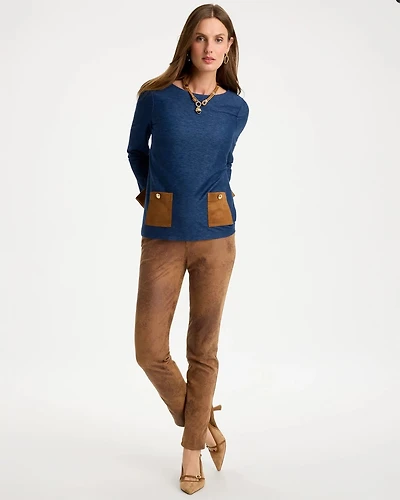 Coated Knit Five-Pocket Skinny Pants
