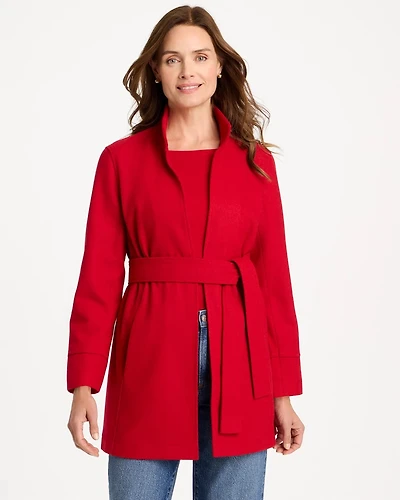 Melton Long-Sleeve Belted Jacket