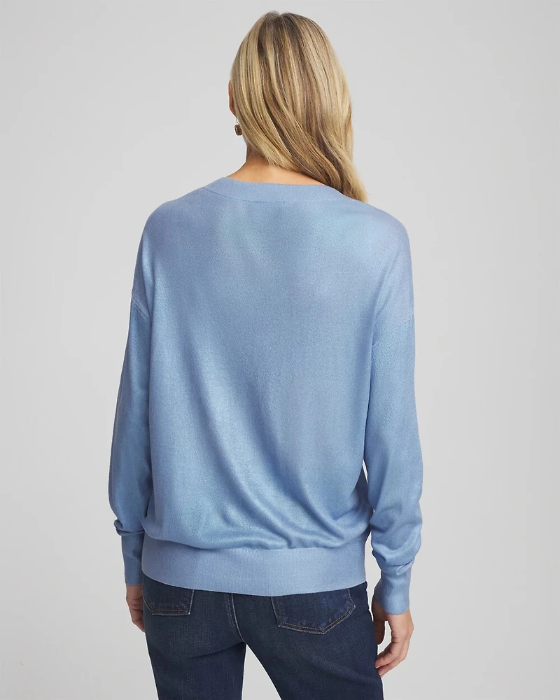 Foil V-Neck Relaxed Pullover Sweater
