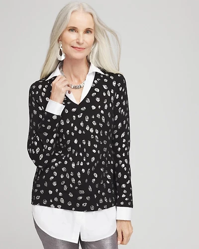 Foil Spotted Built-In Shirt Knit Sweater