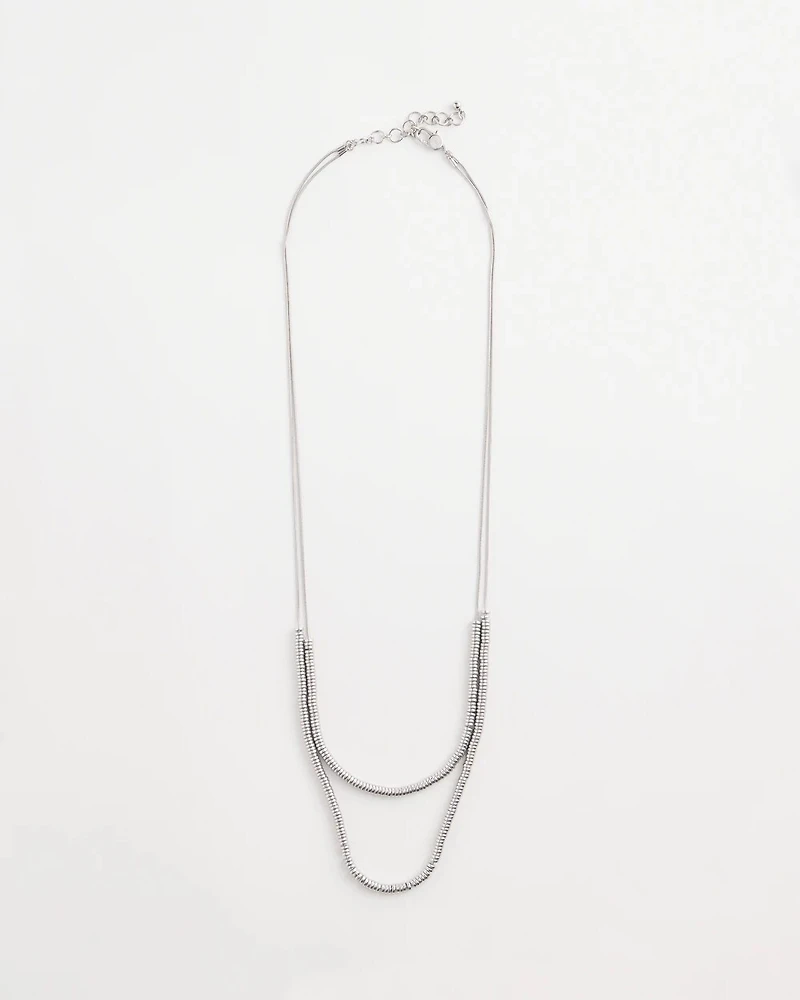 Double-Strand Silver Tone Disc Necklace