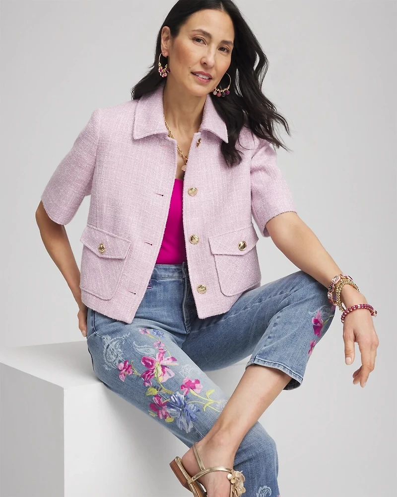 Short-Sleeved Tweed Jacket