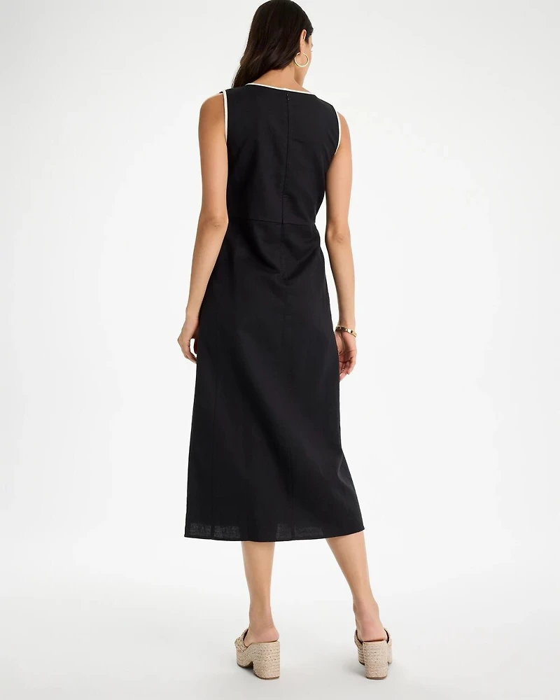 Petite Sleeveless Surplice Linen Dress