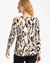 Animal Print Stretch Cotton Boatneck Tee