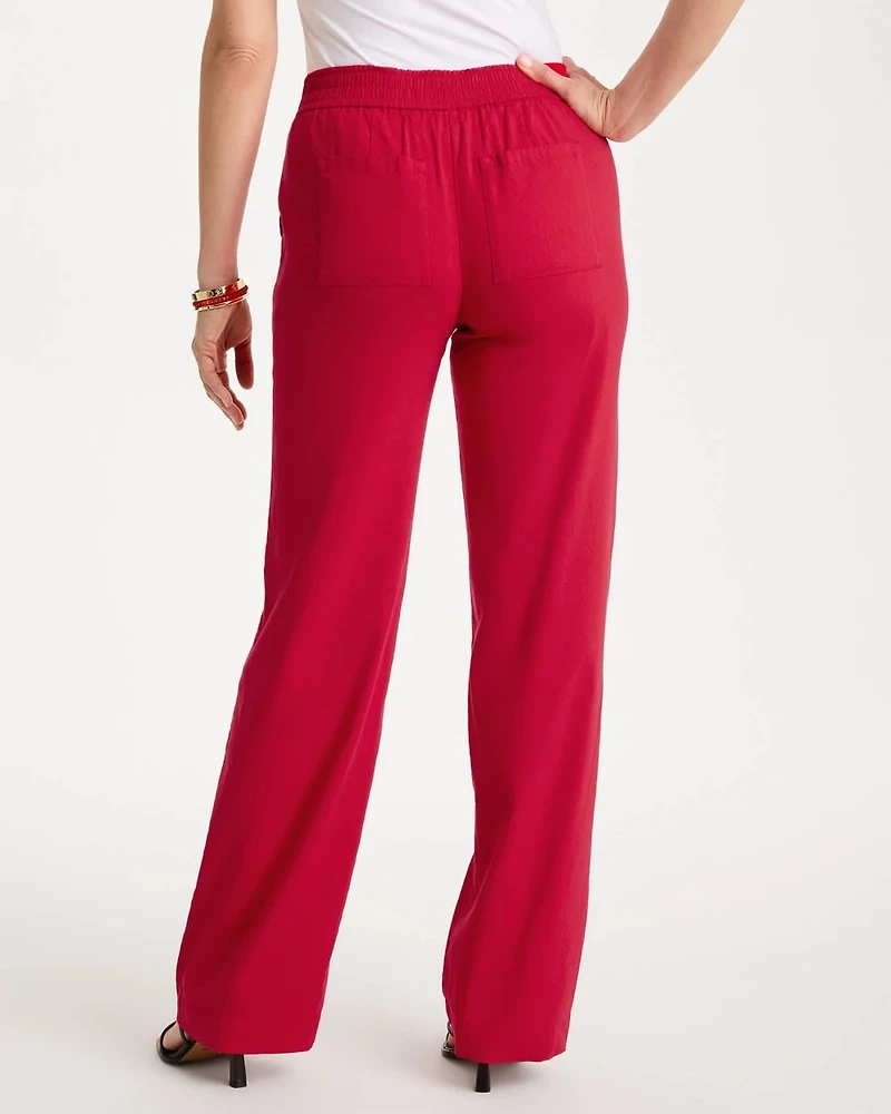 Pull-On Wide-Leg Linen Pants