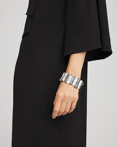 Silvertone Wave Stretch Cuff Bracelet