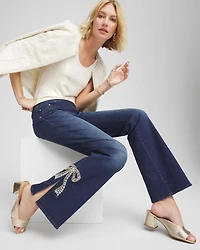 Bow Appliqué Pull-On Bootcut Jeans
