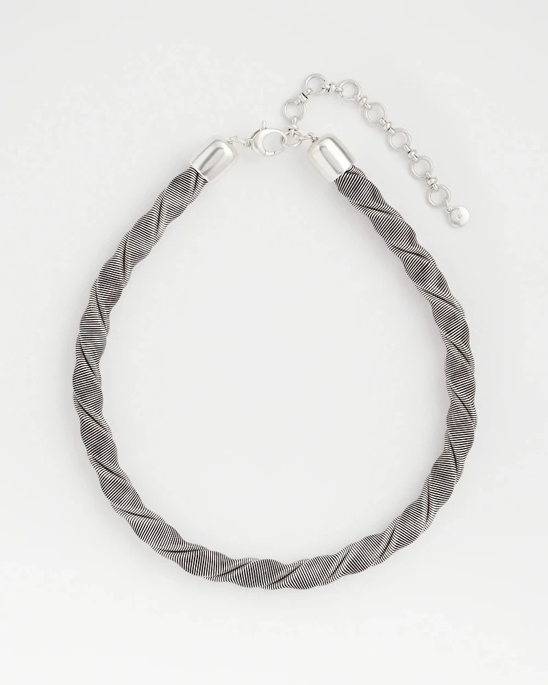 Silver Tone Twisted Coil Necklace