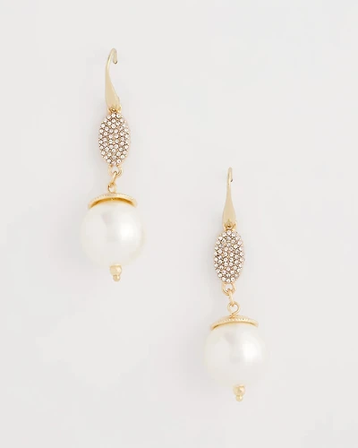 Faux Pearl and Pave Drop Earrings