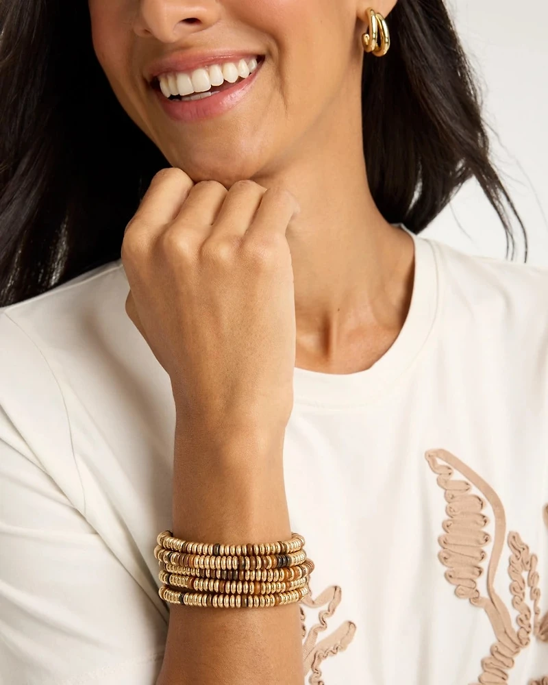 Stretch Set of Five Neutral Beaded Bracelets