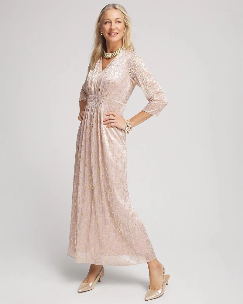 Metallic Pleated Maxi Dress