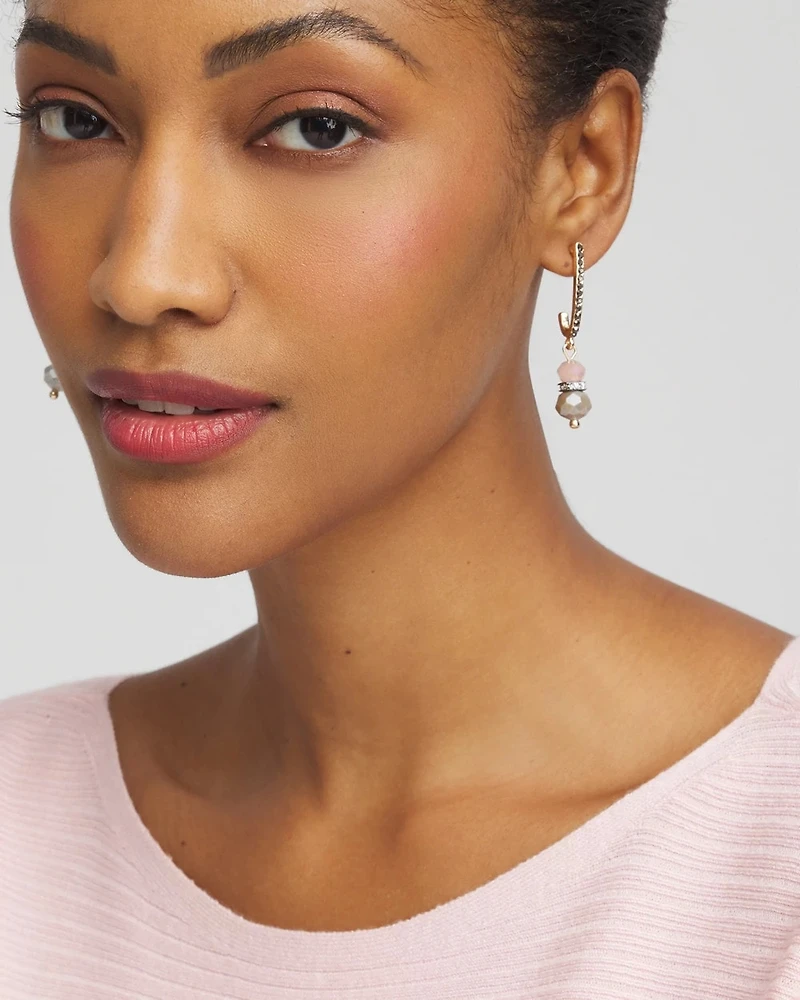 No Droop® Pink Bead Linear Earrings