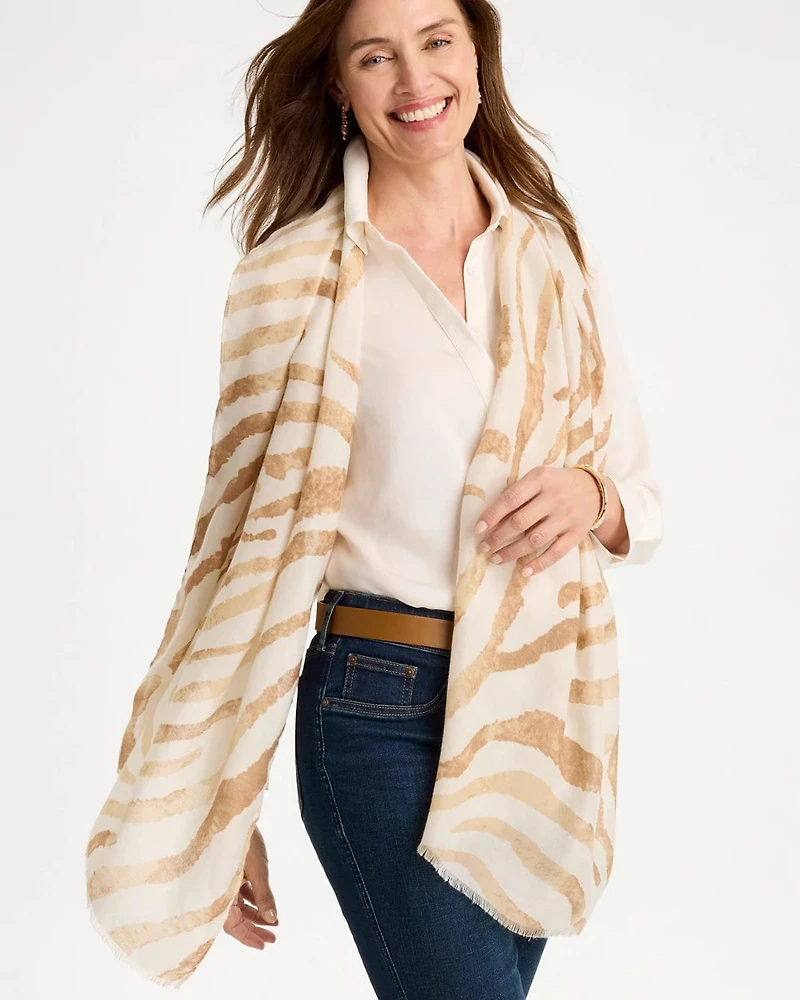 Neutral Zebra Animal Print Oblong Scarf