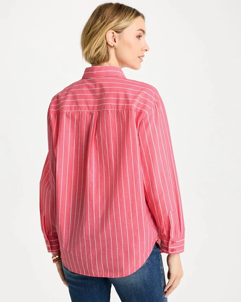 Cotton Voile Collared Striped Shirt