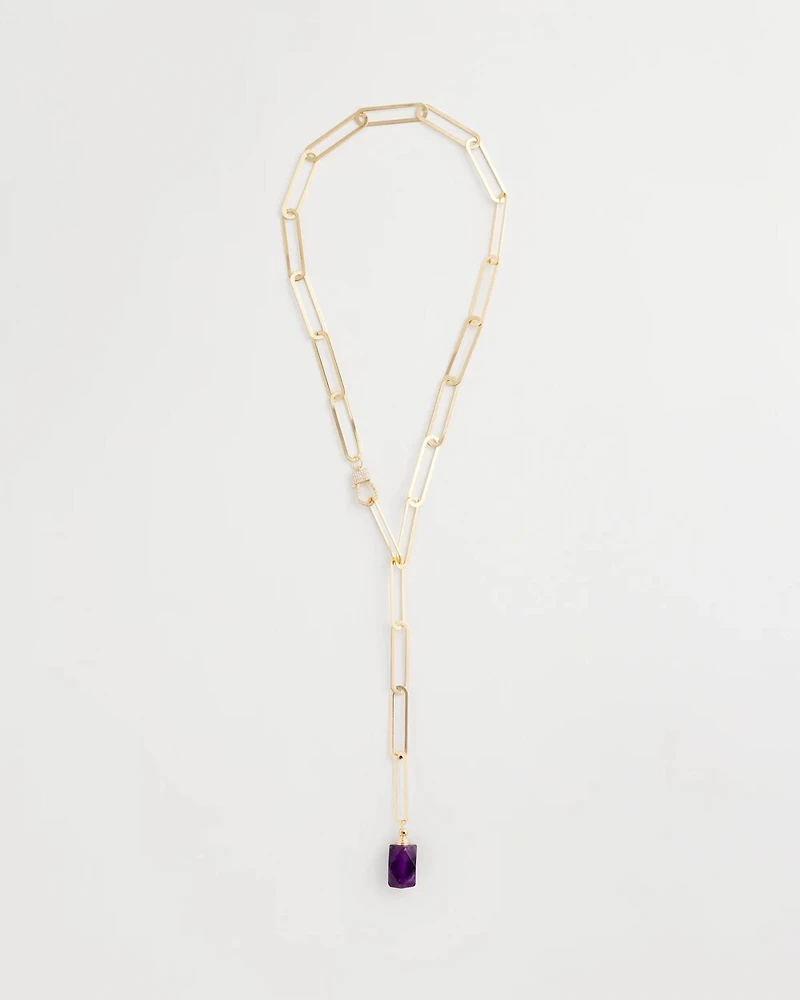 Amethyst Stone Link Chain Necklace
