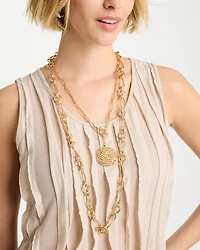 Sea Foam Medallion Double-Strand Pendant Necklace