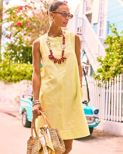 Linen-Cotton Henley Dress