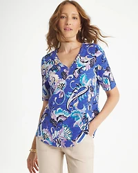 Paisley Cotton Slub V-Neck Tee