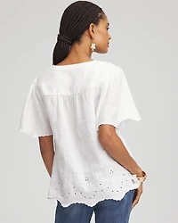 Linen Embroidered Hem Blouse