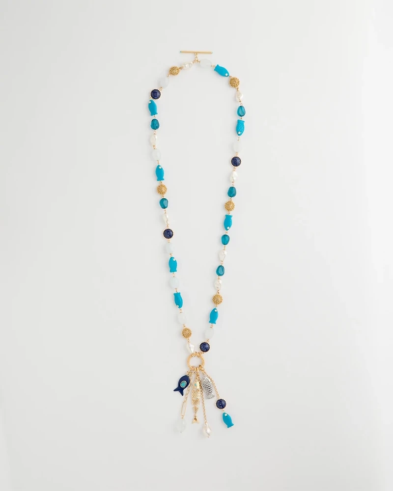 Convertible Turquoise Fish Charm Necklace